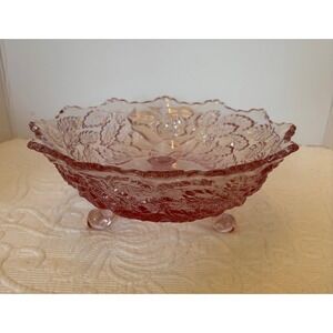 Vintage Pink Depression Glass Pedestal Serving Bowl Soft Pink Wild Rose Pattern.